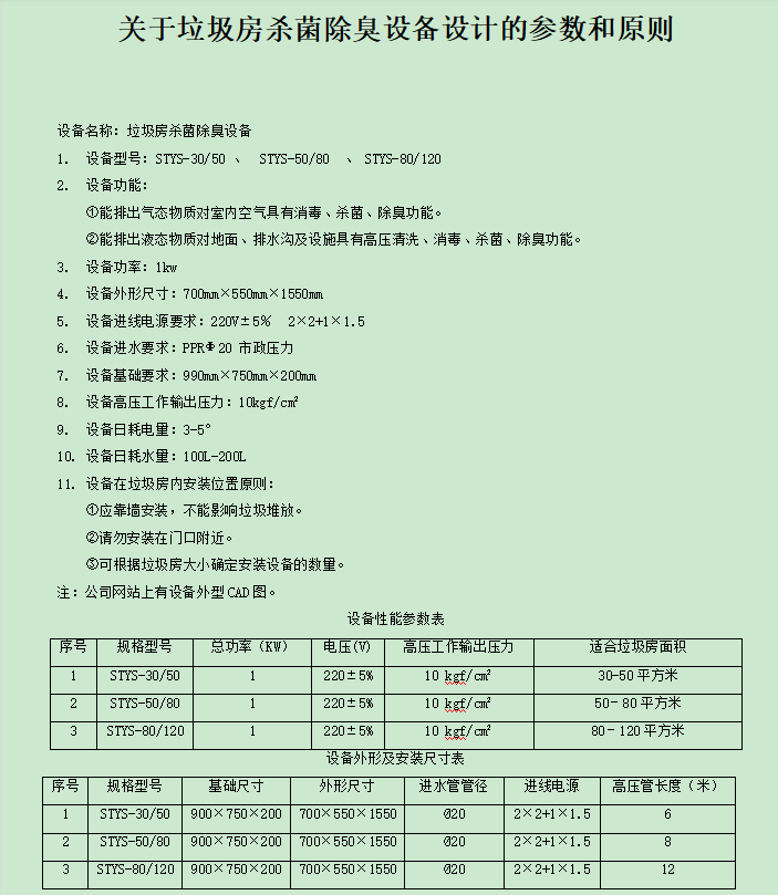 垃圾房殺菌除臭設(shè)備詳細(xì)參數(shù)